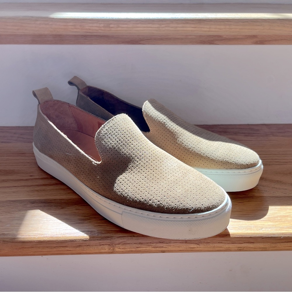Sid Mashburn Beige Suede Perforated Slip-On Sneakers